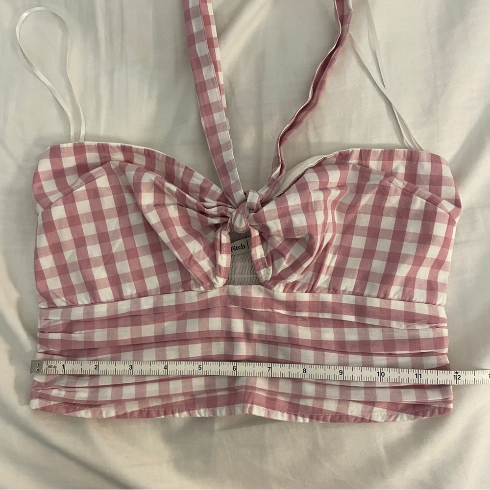NWT Abercrombie & Fitch Pink Checkered Halter Crop Top (Size XS) - Picture 7 of 8
